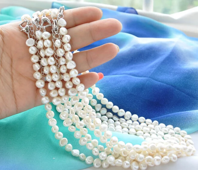 

CBN313 Beautiful wholesale 5pcs 8mm white baroque freshwater pearl necklace 17inch