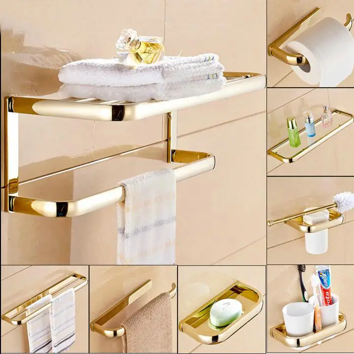 Gold Bathroom accessories Bath Hardware Set Towel Shelf Towel Bar Paper Holder Cloth Hook