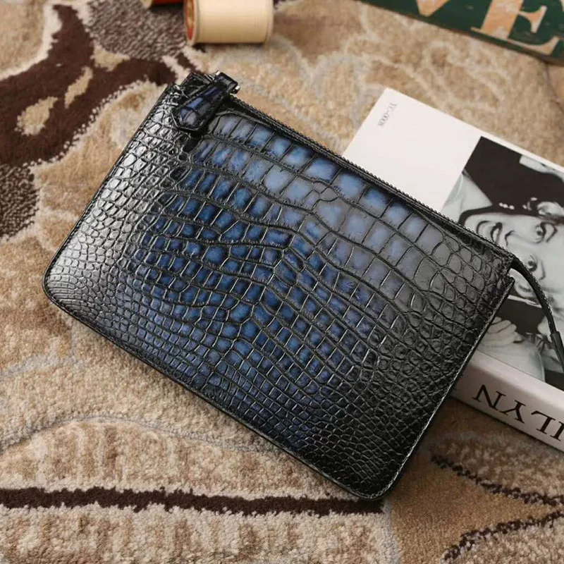 Luxury Nino Alligator Leather Document Holder genuine crocodile patina leather clutch handbag for men handmade dropship price