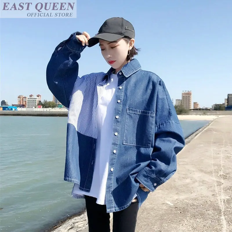 Phụ nữ áo sơ mi ghép sọc loose đầy đủ cánh dơi tay nữ tính shirts rẽ xuống cổ áo văn phòng áo sơ mi thanh lịch DD562 L