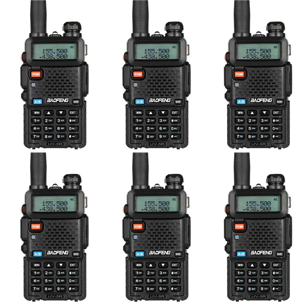 BAOFENG-walkie-talkie de UV-5R, transmisor FM de doble banda, DTMF, 128 canales de memoria, hasta 128 canales, 6 uds.