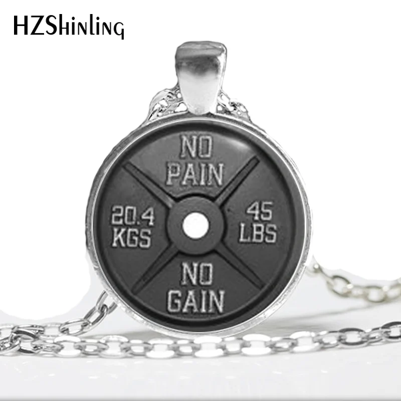 HZ--A385 Glass dome necklace Barbell Necklace No pain No gain pendant Jym motivator necklace  fashion necklaces for women HZ1