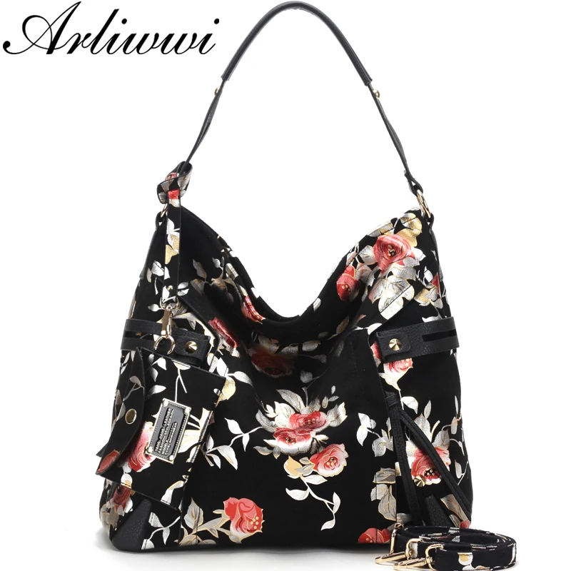 Arliwwi Brand Designer Women\'s Floral Large Capacity Shoulder Bags Lady Hobos Rose Big Cross Body Messenger Handbags Female PY08