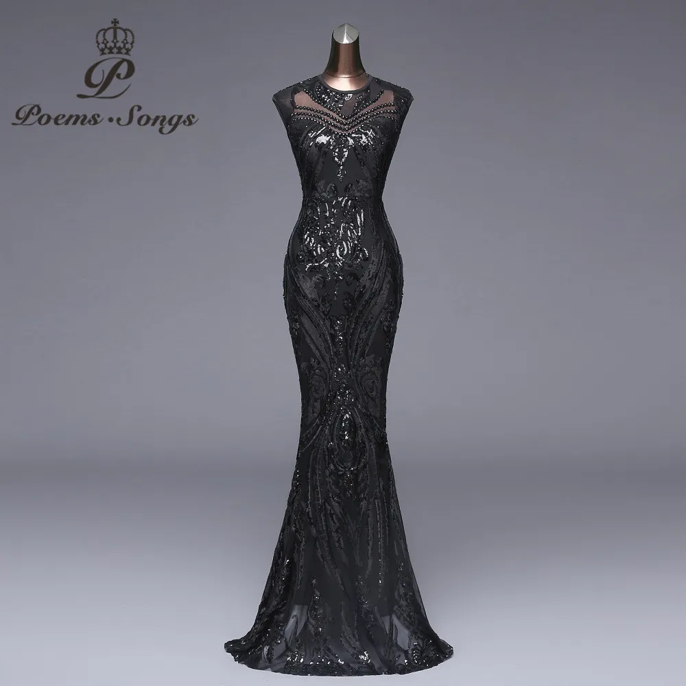 

Poems songs Elegant Long black Sequin Evening Dress vestido de festa robe longue prom gowns Formal Party dress reflective dress