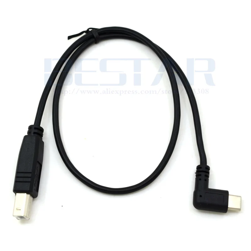 Conector USB 3,1 tipo C macho a USB 2,0 tipo B estándar, conector macho para Escáner de impresora, disco duro, Cable en ángulo de 0,5 m, 50CM