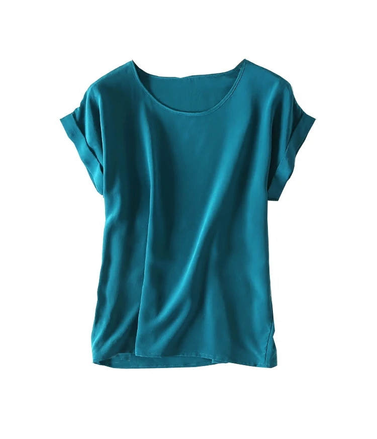 Blusa 100% de seda de morera para mujer, Blusa de manga corta para oficina, alta calidad, novedad de verano