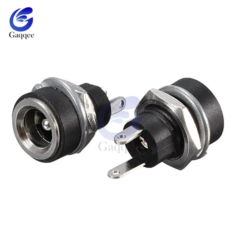 10Pcs DC Power Connector pin Female Plug Jack + Male Plug Jack Panel Mount Connector 5.5mm 2.1mm Plug Adapter 2 Terminal Types