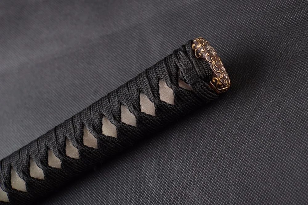 High Quality Exquisite Handle Tsuka for Japanese Sword Katana Black Silk Ito & Genuine Rayskin & High-grade Gilt Fuchi Kashira