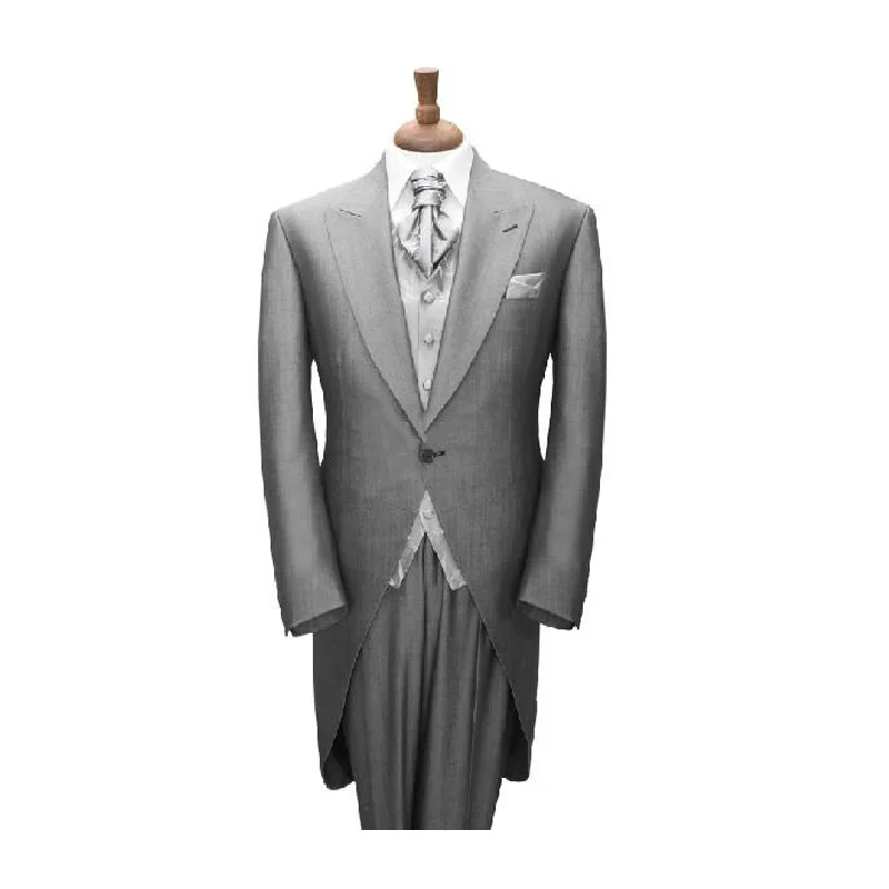 

Custom Made Measure GREY TAILCOAT WITH Silver VEST,,BESPOKE long tail BLACK wedding groom tuxedo tailcoat,TAILORED MEN'S SUITS