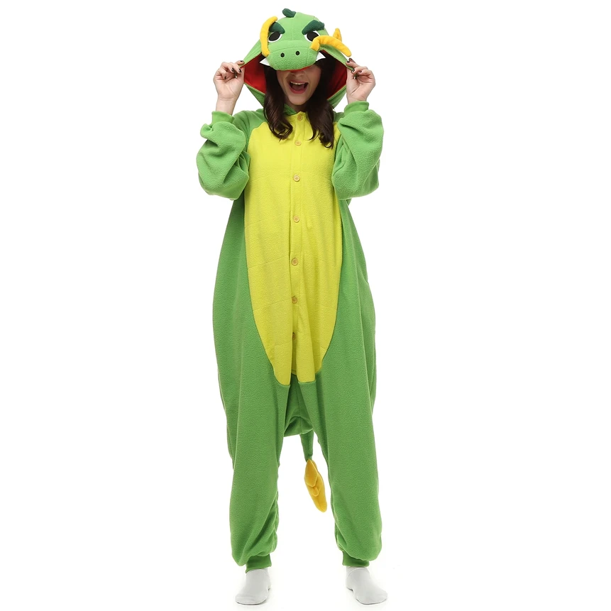 Adults Polar Fleece Kigurumi China Dragon Women Costume Cartoon Animal Onesies Pajamas Men Halloween Carnival Party Jumpsuit