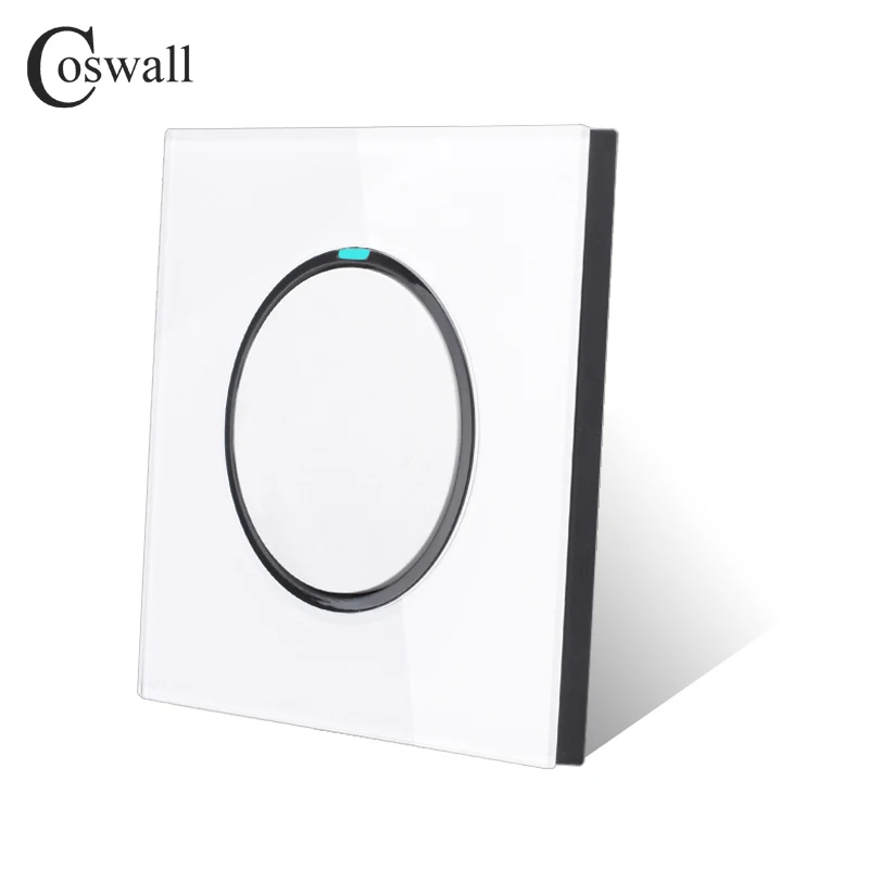 Coswall 1 Gang 1 Way Random Click On / Off Wall Light Switch LED Indicator Crystal Glass Panel White Black Grey Gold R11 Series