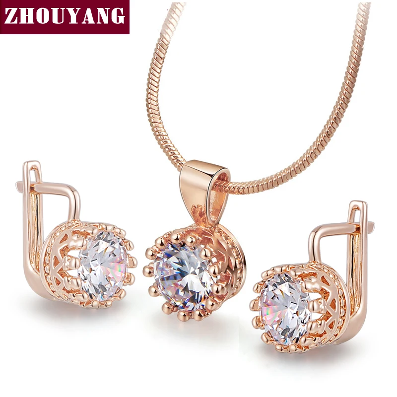 ZYS169 Crown Cubic Zirconia Rose Gold Color Fashion Jewelry Set For Women Work Party Wedding