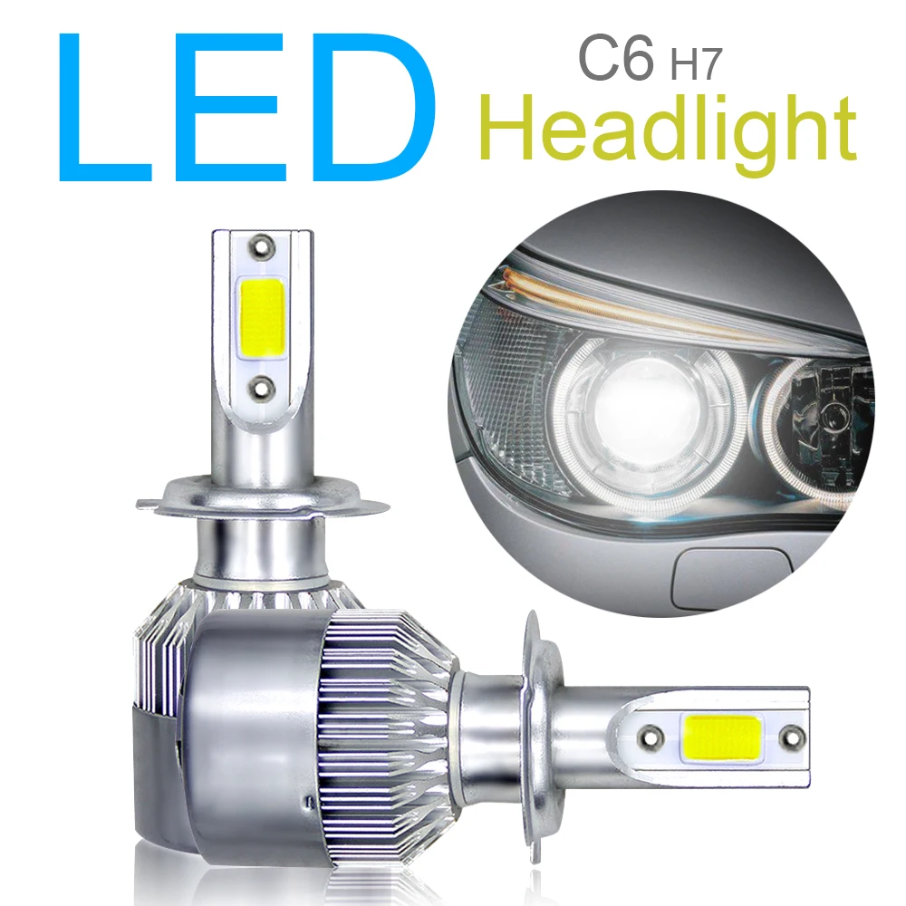 

2Pcs H4 C6 Car Headlight Bulb H7 H8 H9 H10 H11 9005 HB3 9006 LED Auto 120W 10800LM 6000K White Light COB LED Hi Lo Turbo Light