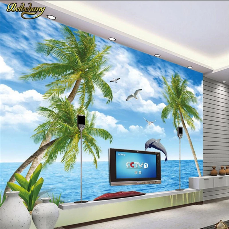 beibehang Custom photo wallpaper large mural wall stickers beautiful dolphin bay lovers symbolic love TV backdrop wall