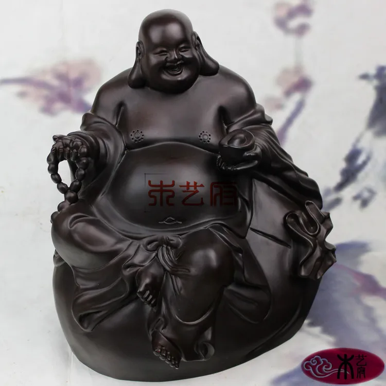 Wooden carvings ebony [government] laughing Maitreya Buddha carvings Fozuo business gifts feng shui ornaments