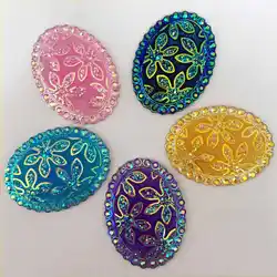 NEW DIY 4PCS 30mm*40mm AB Resin Oval Flatback Rhinestone Flower Wedding Buttons K31