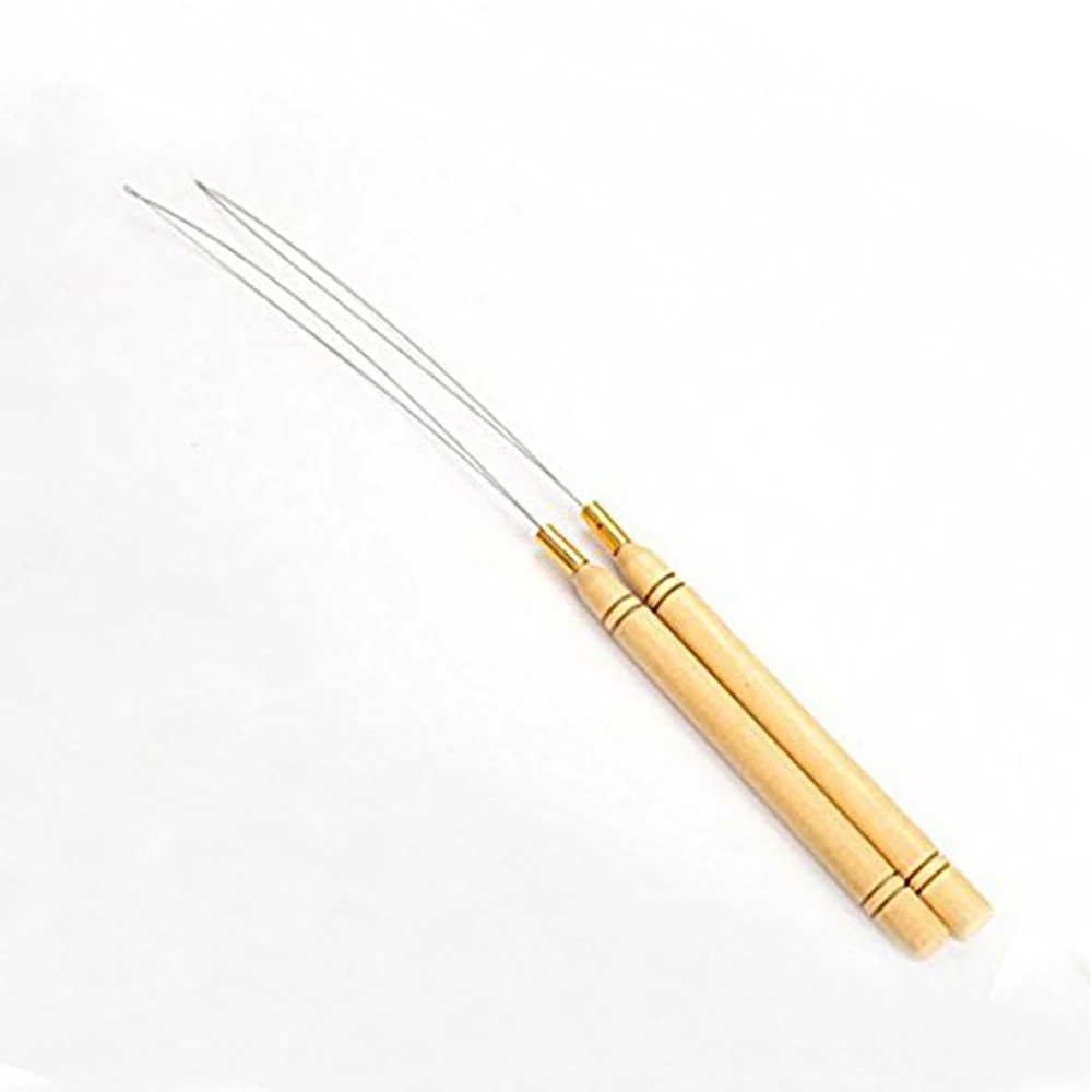 

Top Selling Wooden Handle Hair Extensions Loop Needle Threader Pulling Tool Micro Ring In Hook Needles For Making Wig