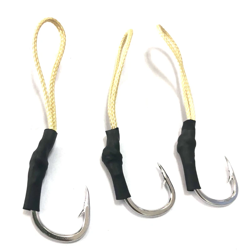 Super Strong Kevlar Assist Hook, Jigging Fishing Hook with Line, Sea Fishing Hook, 4/0, 5/0, 6/0, 7/0, 8/0, 9/0, 10/0, 10Pcs