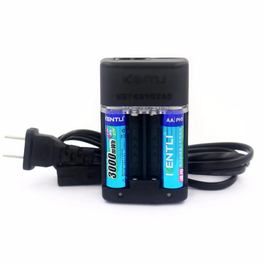 KENTLI 2pcs1.5v AA battery3000mWh AA rechargeable li-ion polymer lithium battery + Intelligent Fast Charger