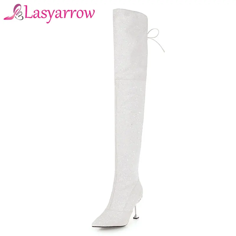 Lasyarrow Sexy Over The Knee High Boots For Women High Heels Warm Long Dancing Party Prom Shoes Ladies Glitters Night Club Pumps