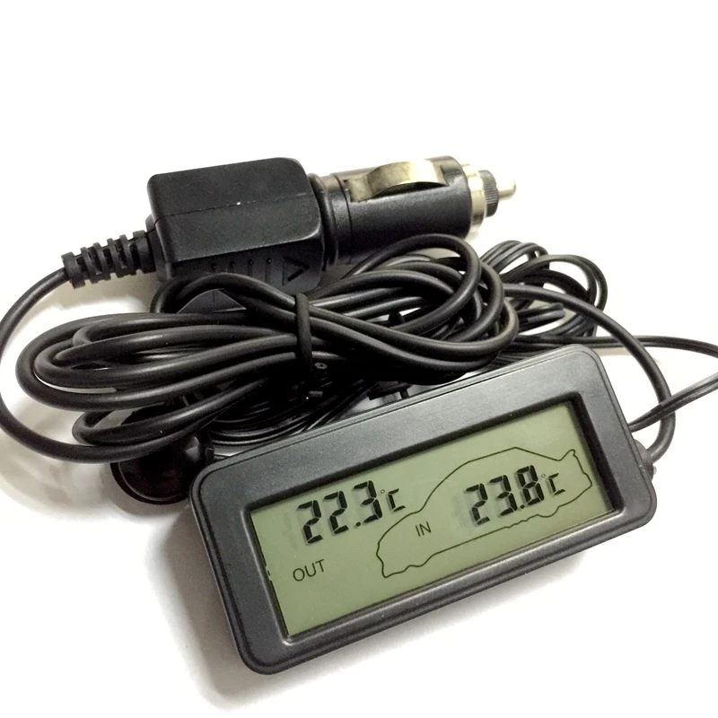 LCD Digital Car Thermometer Mini Car Interior Exterior Temperature Meter Green Backlit 12V Vehicles Termometro 1.5M Cable Sensor