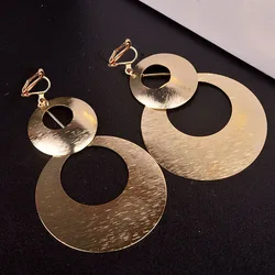 JIOFREE-pendientes de Clip de doble círculo para mujer, hipérbole grande, sin perforación, accesorios elegantes para fiesta y boda, nuevo diseño