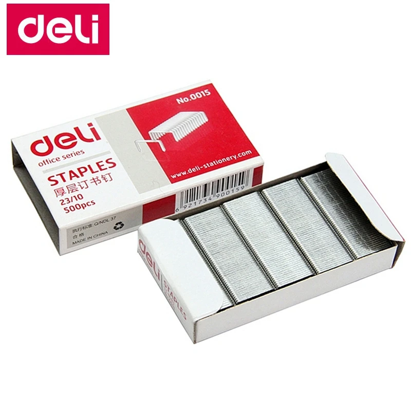 500PCS/BOX Deli 0015 Heavy duty staples 23/10 staples 12x10mm staples width 12mm height 10mm capacity 75pages 70g papers