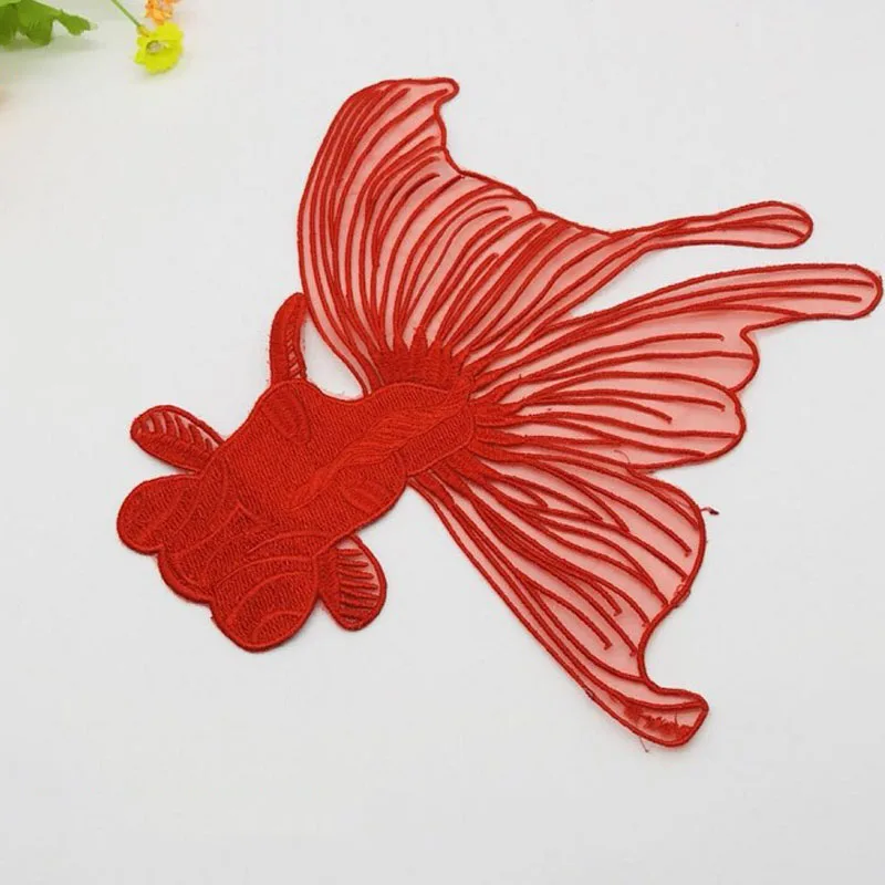 1PCS Big Organza Red Fish Patch DIY Clothes Accessories DIY Cloth Sew On Fashion Patches for Clothing Size 24cm*27cm