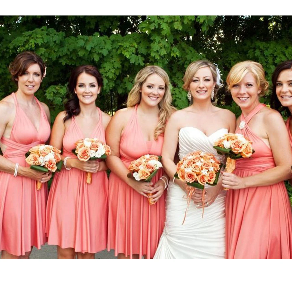 coral 2019 bridesmaid dresses convertible high quality chiffon short wedding bridesmaid dress wedding party dress