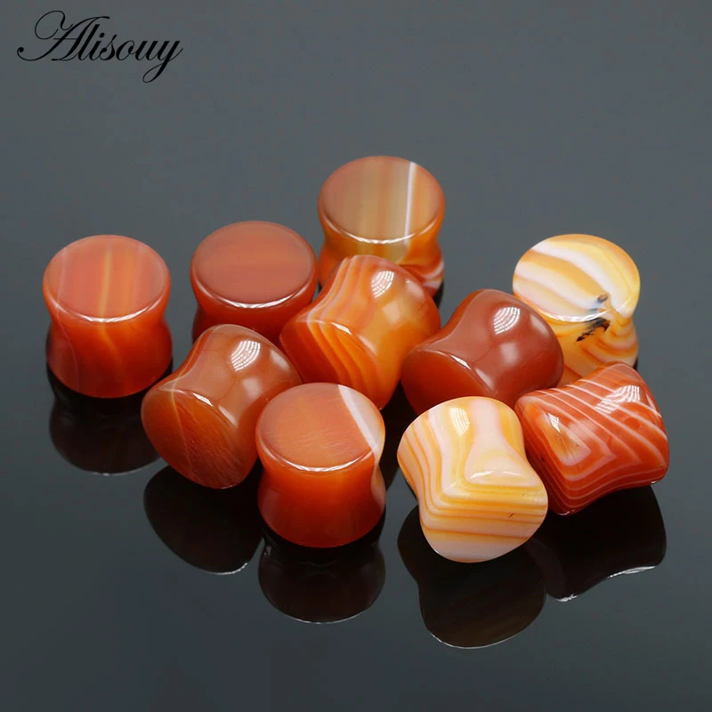 Alisouy 2Pcs Stone Ear Tunnel Plugs Mixed Styles Single Flared Ear Flesh Gauges Piercing Ear Expander Stretcher Unisex Jewelry