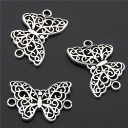 50pcs Tibetan Silver Color Butterfly Connector Charms Pendants Bracelet Necklace Jewelry Making Accessories DIY A2706