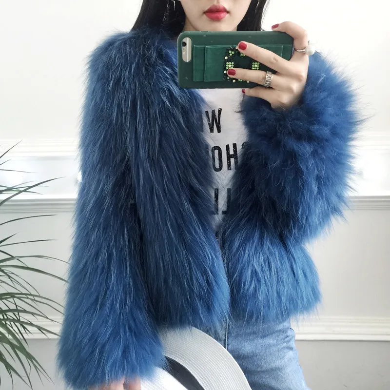 Imported raccoon fur woven fur coat female short paragraph fox fur long sleeve round neck 2019 winter new style