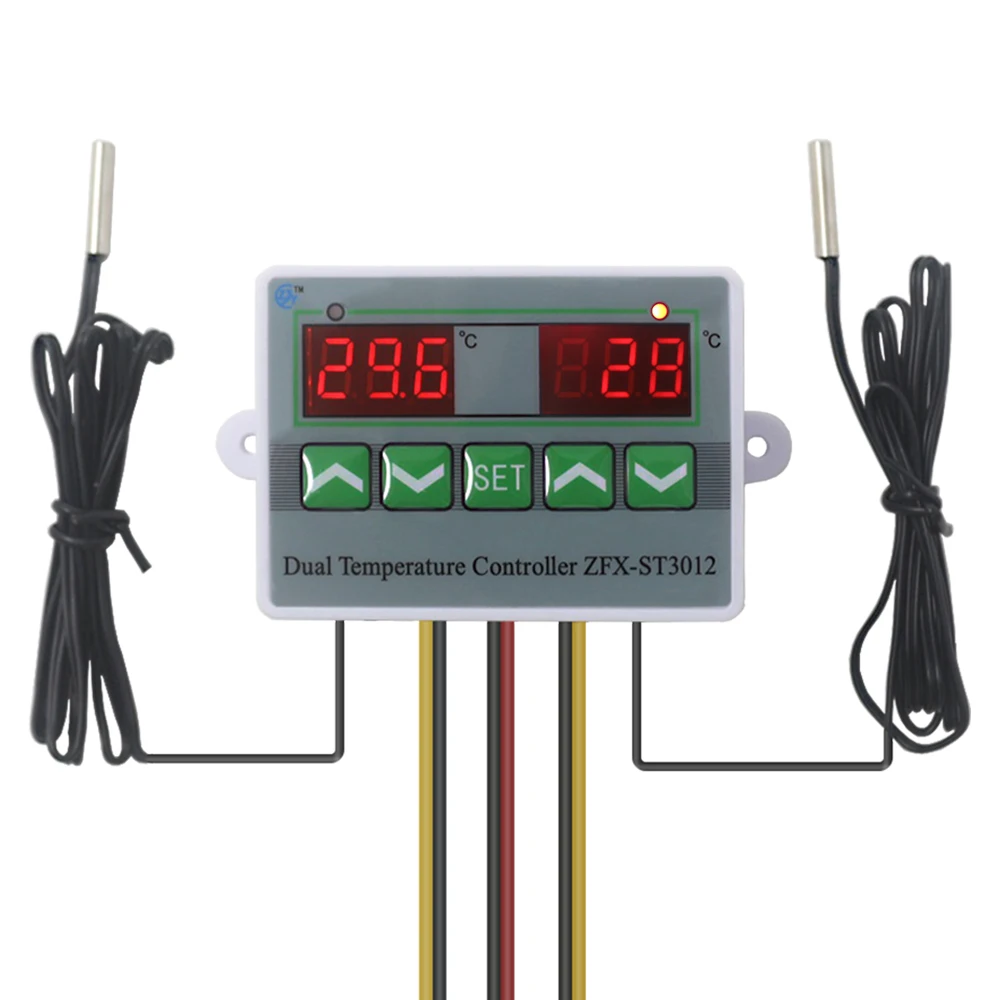 Dual Thermostat for Incubator Temperature Controller 110V 220V 12V Temperature Control Switch Two Relay Output with Dual Sensor