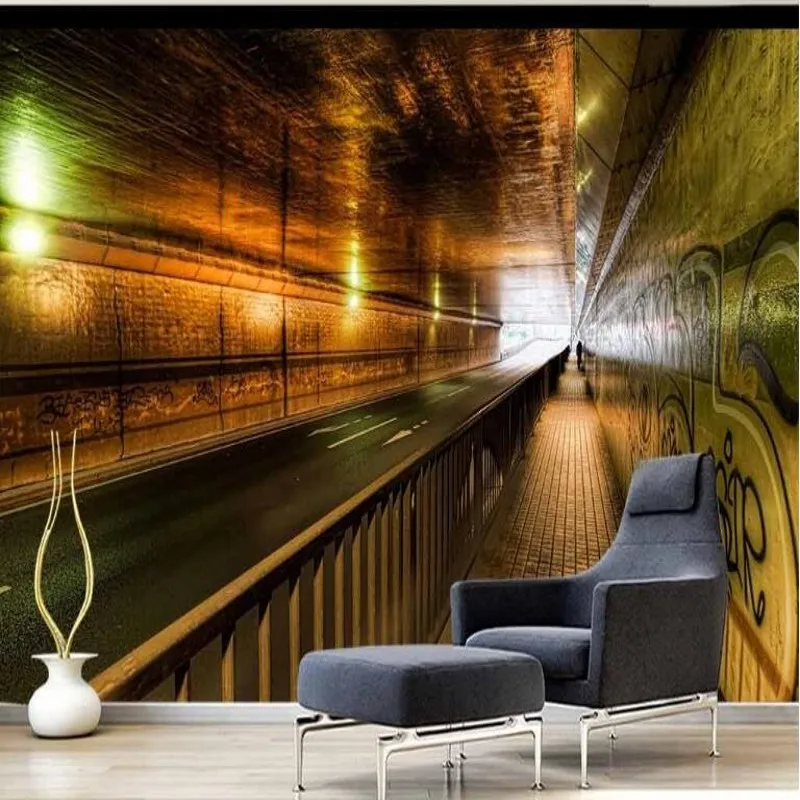 wellyu Custom large - scale murals three - dimensional tunnel channel bars KTV restaurant background wall  wallpaper