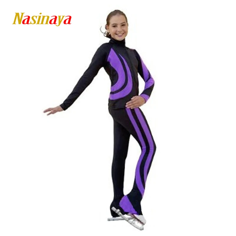 Figure Skating Training Suit Girl Show Jacket Set Black Thin Nylon Spandex  Skating Roller Clothes For Women