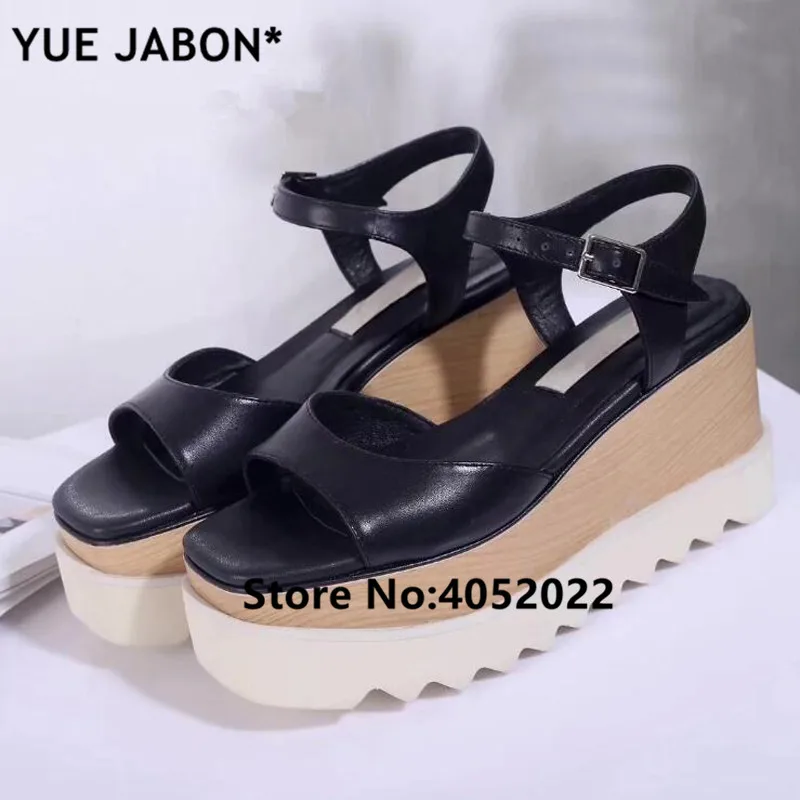 YUE JABON Metallic Platform Sandals Summer Shoes Women Sapato Star Open Toe Buckle leather Sandalias Wedges Casual Zapato Mujer