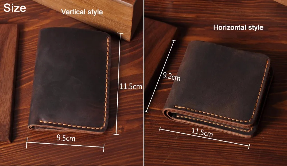 Handmade Vintage Crazy horse Genuine Leather Men Wallet Men Purse Leather Short Card Wallet for Male Money Clips Money bag