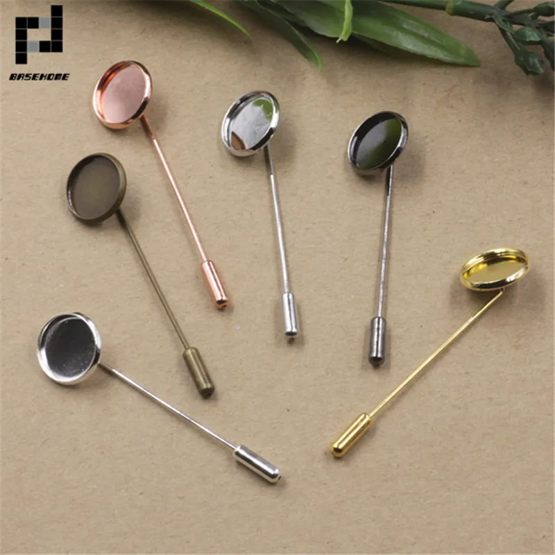 10pcs/Lot Metal Blank Brooches Base Glass 10-20mm Support Cabochon Lapel With Pin For Diy Jewlery Making Supplies Accessories