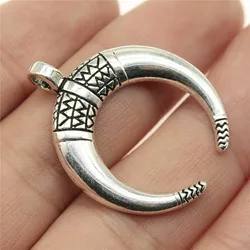 WYSIWYG 5pcs 34x27mm Horns Charm Crescent Moon Pendants For Jewelry Making Antique Silver Color Punk Cow Horn Pendants Charm