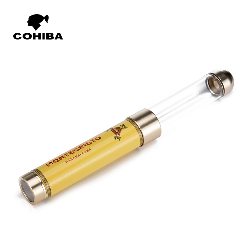 Original COHIBA Smoking Gadgets Adjust Length Cigar Tube Mini Jar Quality Travel Humidor W/ Cigar Punch Humidifier Gift Box