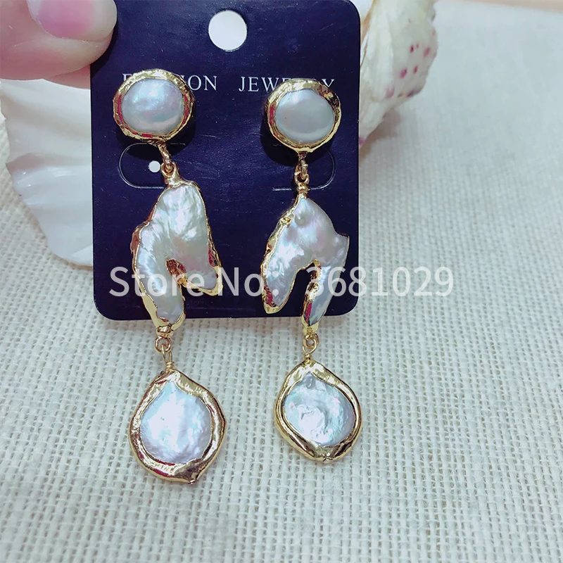 New fashion trend of spring 2018 circular natural pearl irregular Earrings Jewelry