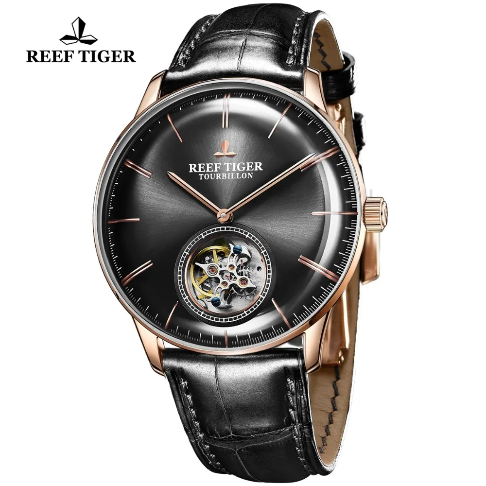Reef Tiger/RT Hot Wrist Brand Luxury Famous Male Tourbillon Watch Automatic Watch Leather reloj hombre RGA1930