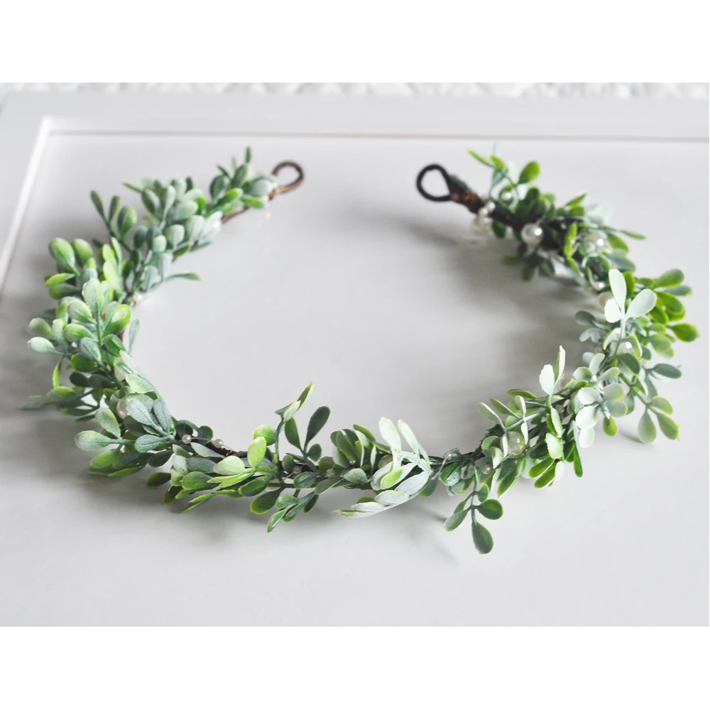 

Hot New Foliage Pearl Handmade Woman Girls Baby Shower Bridal Shower Primitive Dusty Wreath Flower Crown Base Woodland Tiara