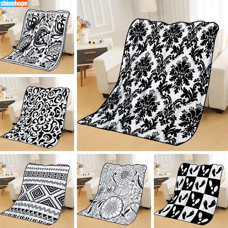 Personalized Blankets Custom Black And White Pattern Blankets for Beds Soft DIY Your Picture Dropshipping Throw Travel Blanket