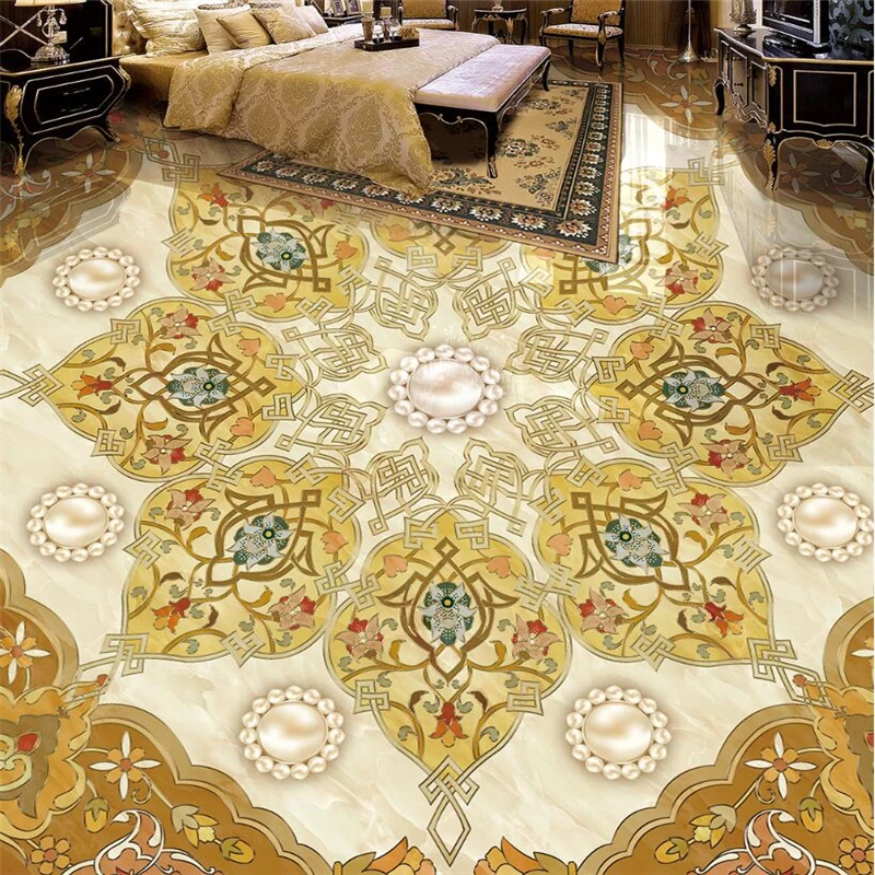 

beibehang floor painted floor painted luxury European art tiles parquet floor painting papel de parede 3d para sala atacado