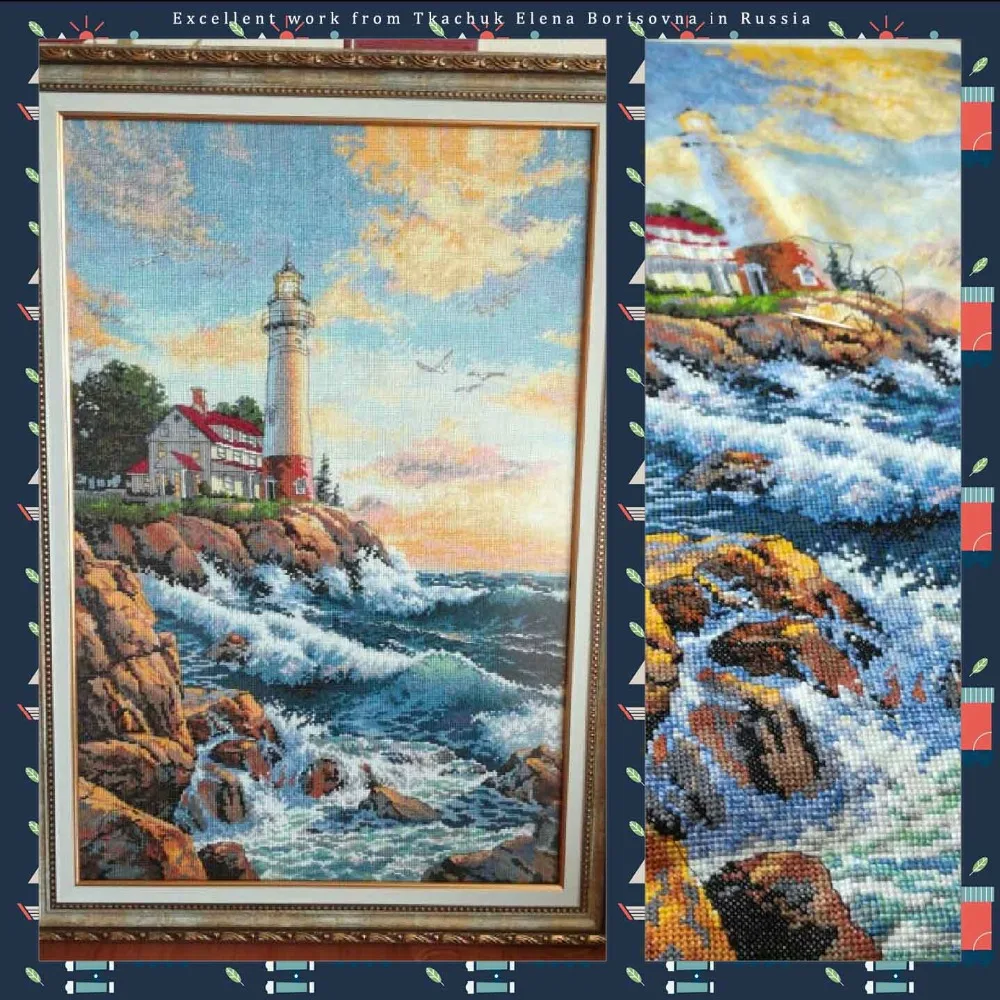 Amishop Counted Cross Stitch Kit, The Lighthouse Light House at the Seaside Port Dim 03895, Top Quality, Beautiful, Lovely