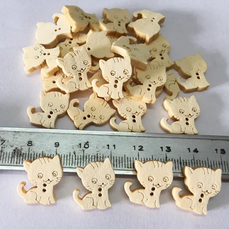 50pcs 16*17mm Cat decorative wooden buttons sewing seam scrapbooking accessories wood button for clothing Crafts scrapbook