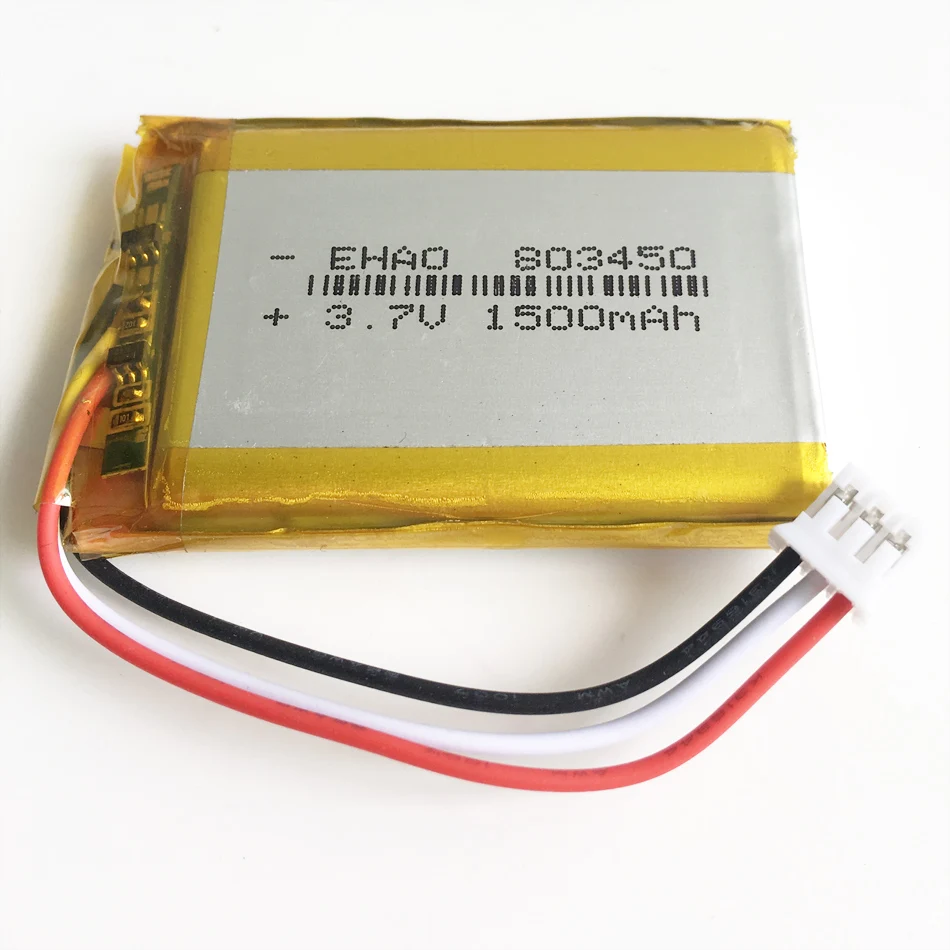 Akumulator litowo-polimerowy Lipo 3,7 V 1500 mAh + 3-pinowe złącze JST 1,0/1,25/1,5/2,0/2,5 mm do telefonu komórkowego DVD 803450