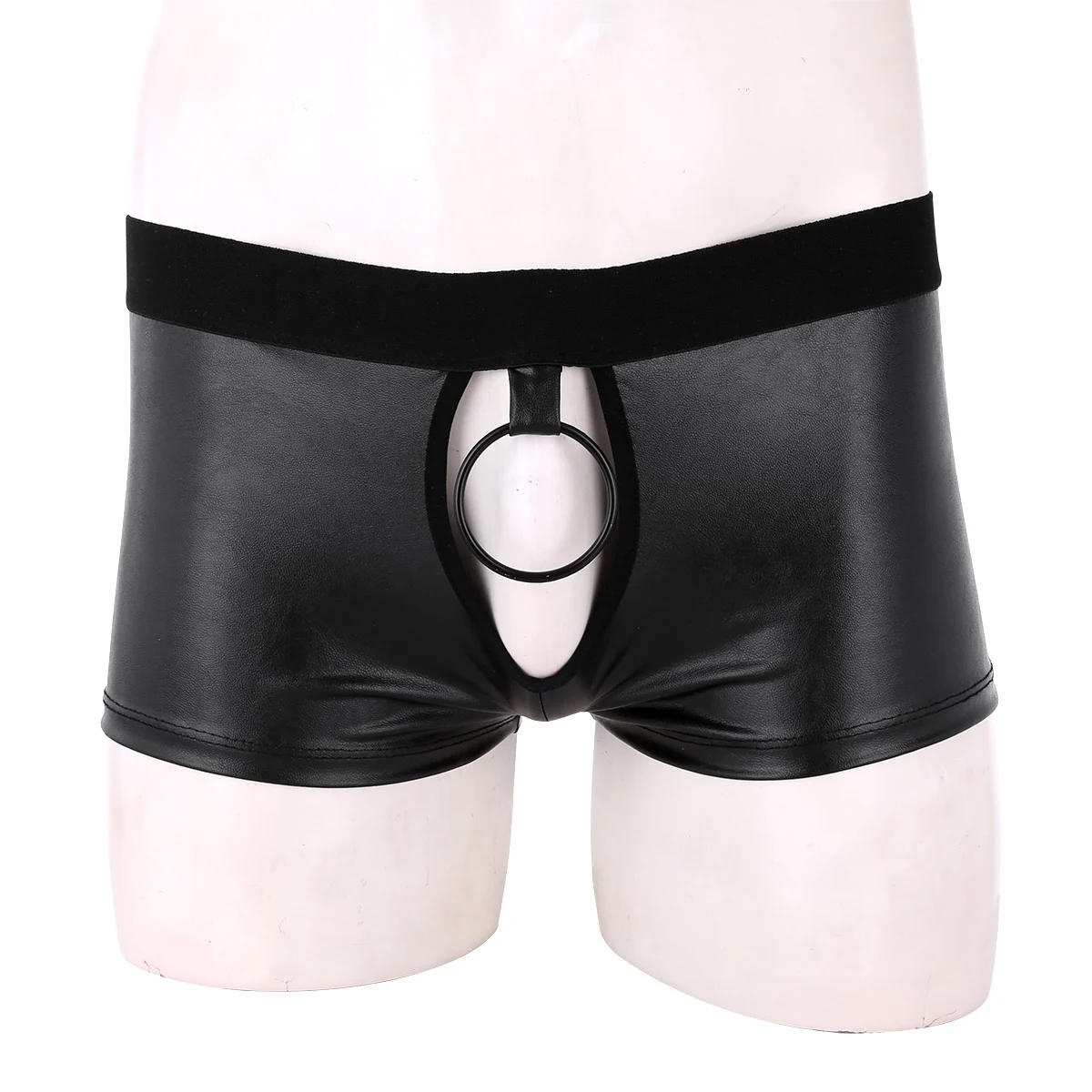 Mens Lingerie Latex Panties Leather Underwear Exotic Sex Underwear Hot Sexy Cut Out Boxer Shorts with Ball Lifter Penis Hole