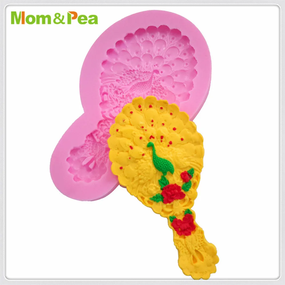 Mom&Pea MPA1882 Peacock Mirror Shaped Silicone Mold Cake Decoration Fondant Cake 3D Mold Food Grade